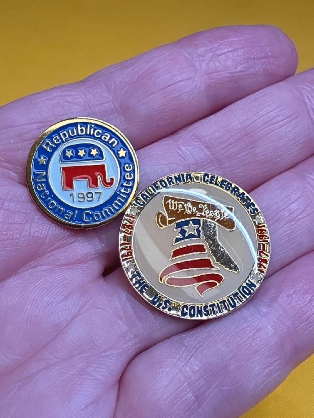 Vintage Pin Lot (2) - 1997 RNC Elephant & 1991 California US Constitution 🇺🇲